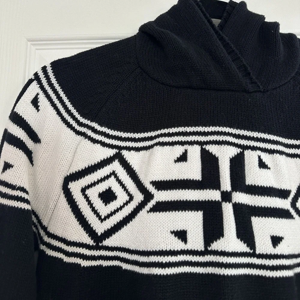 Normal Brand Fair Isle Surplice Hoodie Black White Sweater Cotton Women's Med - Picture 5 of 9